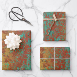 Kupfer Türkis Blau Orangenbraun Textur Geschenkpapier Set