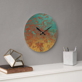 Kupfer Türkis Blau Orangenbraun Textur Große Wanduhr