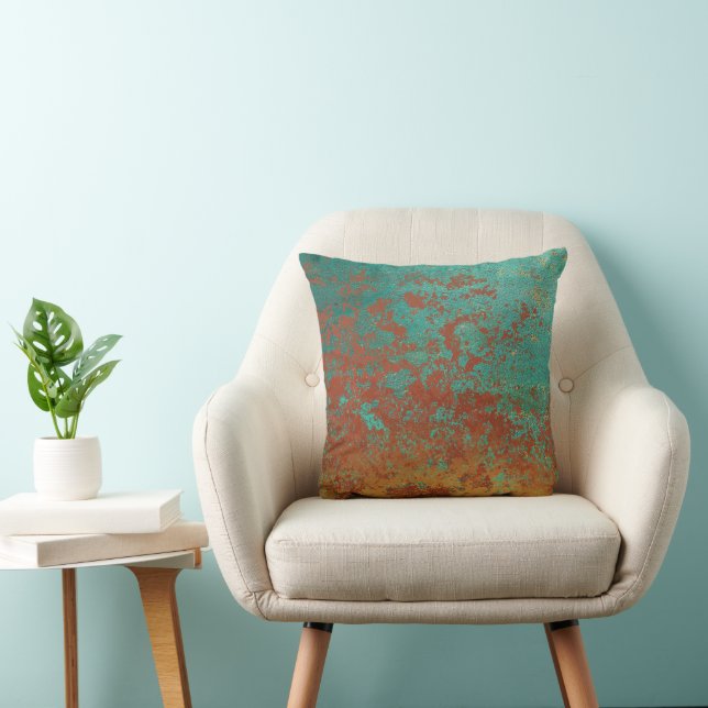 Kupfer Türkis Blau Orangenbraun Textur Kissen (Stuhl )