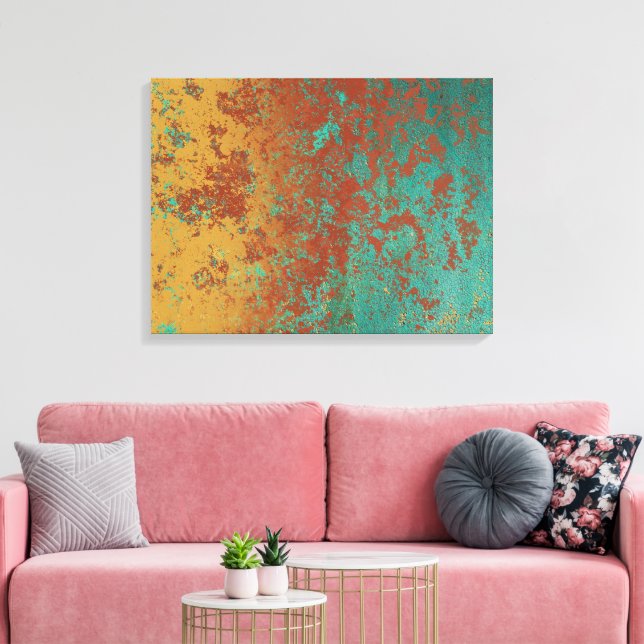 Kupfer Türkis Blau Orangenbraun Textur Leinwanddruck (Insitu (Wohnzimmer))