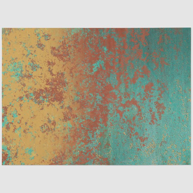 Kupfer Türkis Blau Orangenbraun Textur Seidenpapier (Vorderseite)