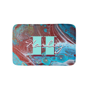 Kupfer und Aquamariner Akrylfluss Art Badematte