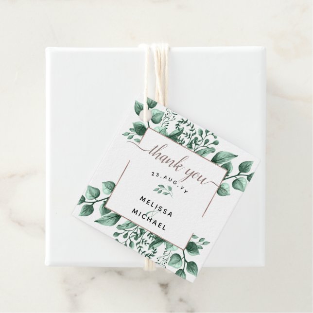 Kupfer- und Aquarellgrün 🌿 Gastgeschenk Hochzeit Geschenkanhänger (Beispiel)