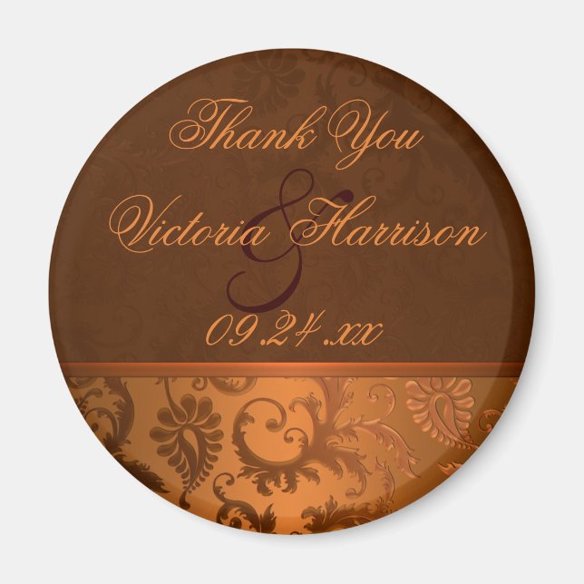 Kupfer und braune Damask Hochzeitsmagazin Magnet (Vorne)