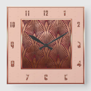 Kupfer- und gedämpfte pinkfarbene Acryl-Wanduhr Quadratische Wanduhr