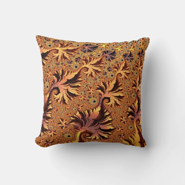 Kupfer und Gold Herbstfarbene Blätter Fraktal Art Kissen (Vorderseite)