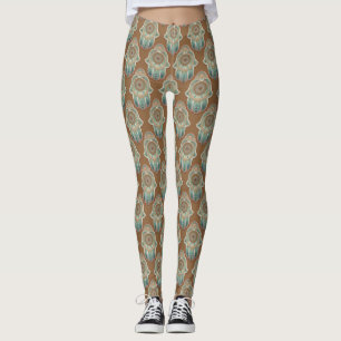 Kupfer und Jade Green Hamsa Hands Leggings