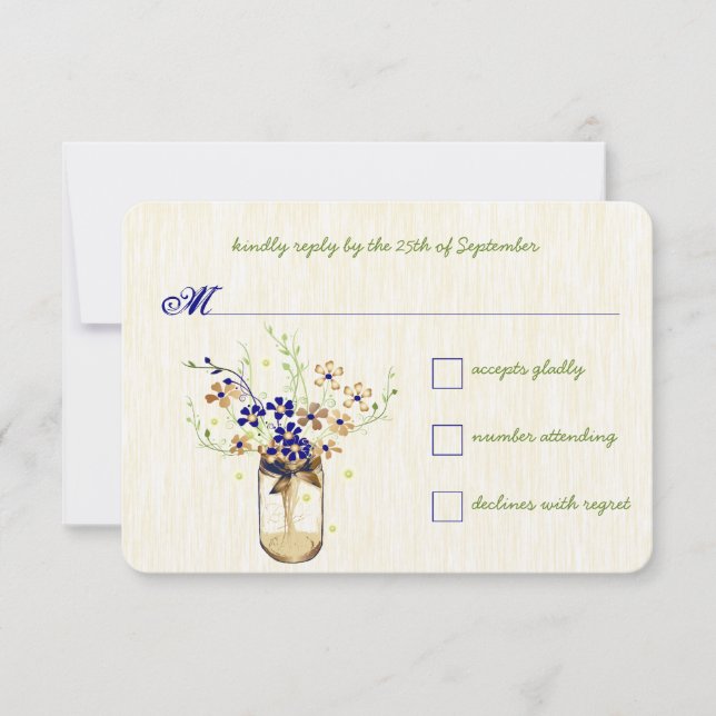 Kupfer und Navy Wild Blume Mason Jar RSVP Karte (Vorderseite)
