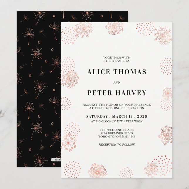 Kupfer und Schwarz | Chic Modern Wedding Zeremonie Einladung (Vorne/Hinten)