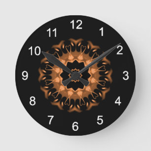 Kupfer- und Schwarz-Mandala-Muster 4 Runde Wanduhr