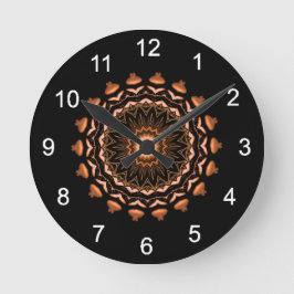 Kupfer und Schwarzes Mandala Muster 1 Runde Wanduhr