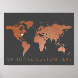 Kupfer Weltkarte Dekoration mit bearbeitbarem Herz