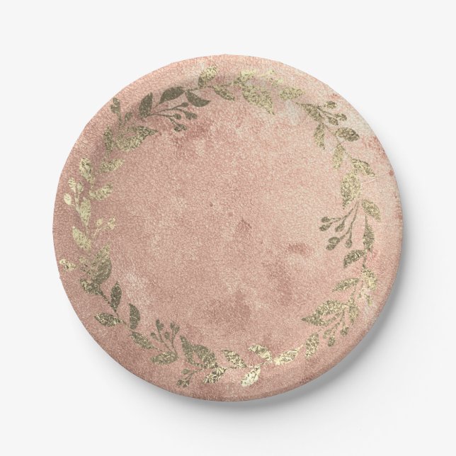 Kupfer Wreath Pink Rose Gold Laurel Bridal Wedding Pappteller (Vorderseite)