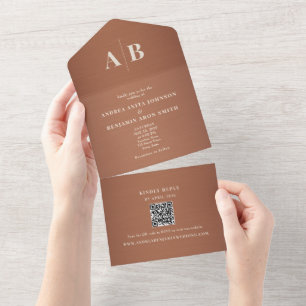 Kupferbraun QR Hochzeit All In One Einladung