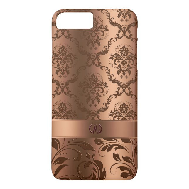 Kupferbraune Damasken und Wirbel Metallic Look Case-Mate iPhone Hülle (Rückseite)