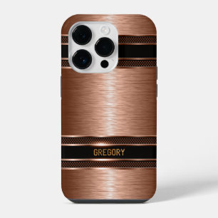 Kupferbraune Töne Metallic Textur Monogramm iPhone 14 Pro Hülle