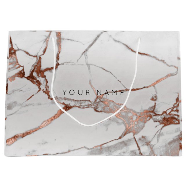 Kupferbronze-Marmor Metallisches Geschenk Grau Sil Große Geschenktüte (Vorderseite)