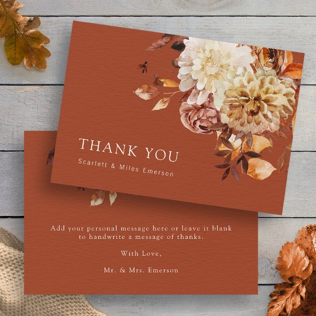 Kupferfall Terracotta Wasserfarbene Hochzeit der B Dankeskarte (Copper Fall Terracotta Watercolor Floral Wedding Thank You Card by Painted Paperie
)