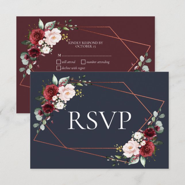 Kupfergeometric Burgundy Blue UAWG RSVP Karte (Vorne/Hinten)