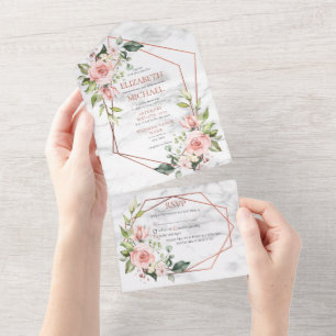 Kupfergeometrische Marmor Rosa Blumenzange All In One Einladung