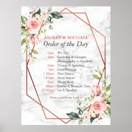 Kupfergeometrischer Marmor Rosa Blumenorden Poster