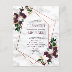 Kupfergeometrisches Marble Burgundy Postcard Weddi Ankündigungspostkarte