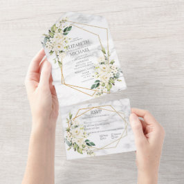 Kupfergeometrisches Marmor-Hochzeit All In One Einladung