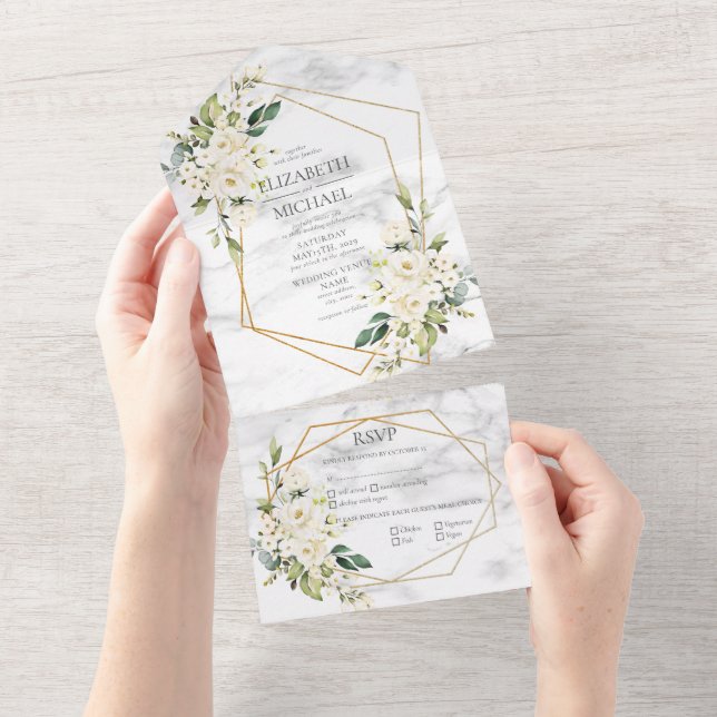 Kupfergeometrisches Marmor-Hochzeit All In One Einladung (Abreißen)
