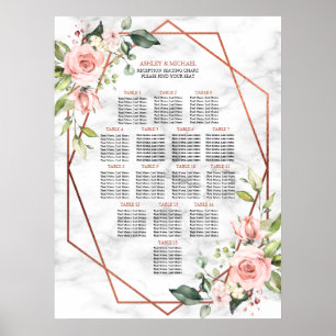Kupfergeometrisches Marmor Rosa Blumengesteck Poster