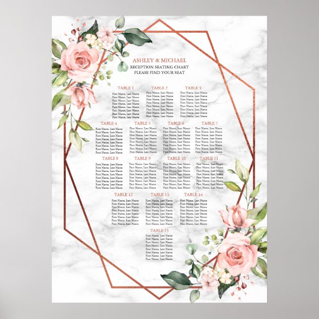 Kupfergeometrisches Marmor Rosa Blumengesteck Poster (Vorne)