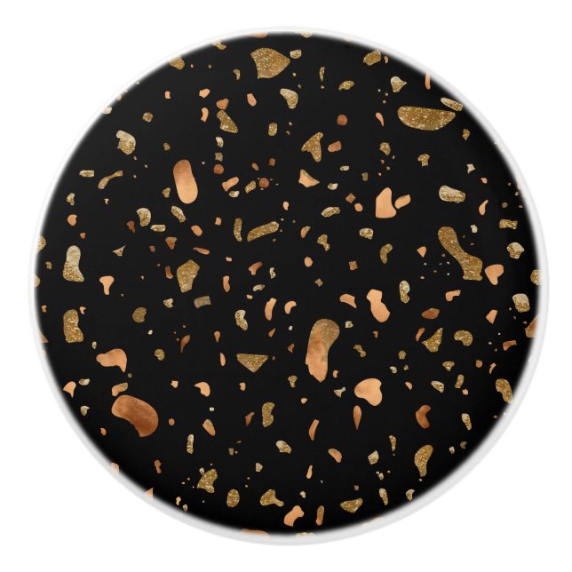 Kupfergold auf dem schwarzen Terrazzo-Stein Keramikknauf (Vorderseite)