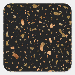Kupfergold auf dem schwarzen Terrazzo-Stein Quadratischer Aufkleber