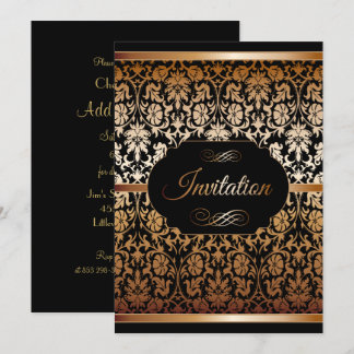 Kupfergold und Schwarze Damask Party-Vorlagen Einladung