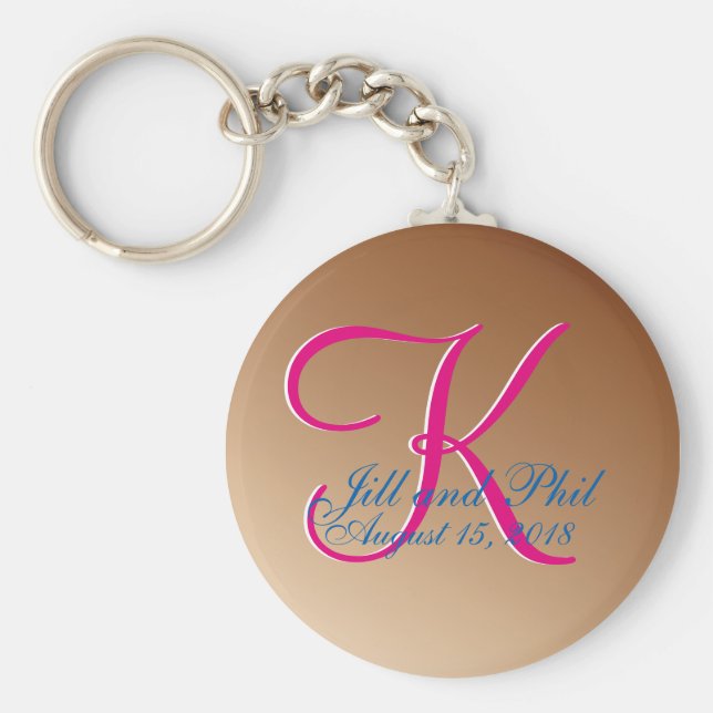 Kupferhochzeit Monogram Brown P:ecan Großer Wert Schlüsselanhänger (Vorne)