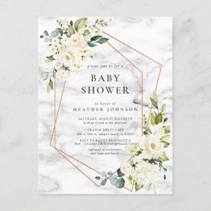 Kupfermarble Geometric White Floral Baby Dusche Ankündigungspostkarte