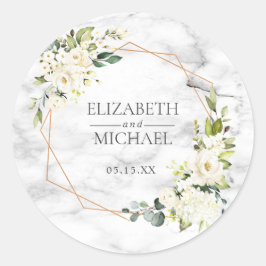 Kupfermarmor Geometric White Floral Wedding Runder Aufkleber