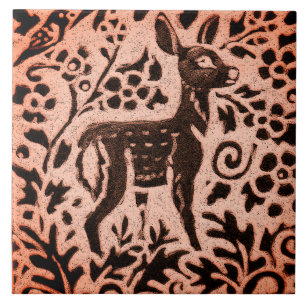 Kupferne Brown-Waldkitz-Rotwild-Blumenfall Trivet Fliese