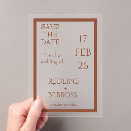 Kupferne elegante moderne Hochzeit Acryleinladungen