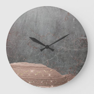 Kupferne Glamour-Streifen auf grauem Marmor Große Wanduhr
