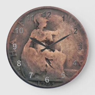Kupferne halbe Penny-Münze Große Wanduhr