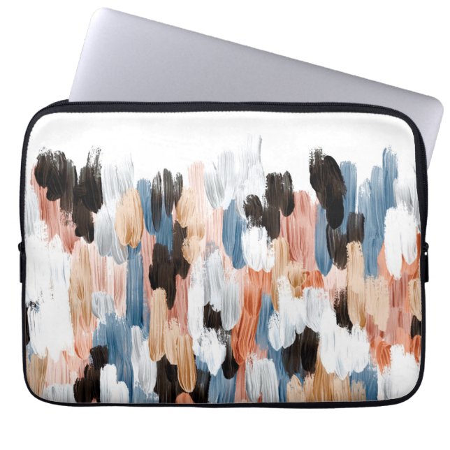 Kupferne und blaue Brushstrokes-abstrakter Entwurf Laptopschutzhülle (Vorderseite)