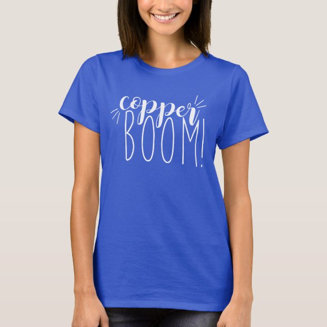 Kupferner Boom! Königliches Blau-T - Shirt (Vorderseite)