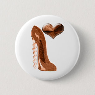 Kupferner Stilett-Absatz-Schuh und Herz 3D Button