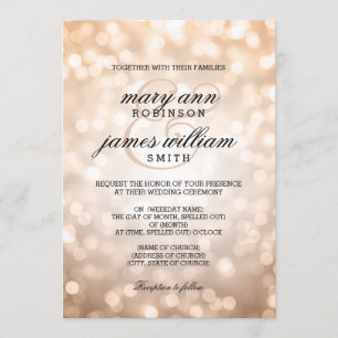 Kupfernes Bokeh beleuchtet elegante Hochzeit Einladung