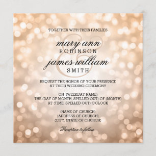 Kupfernes Bokeh beleuchtet elegante Hochzeit Einladung