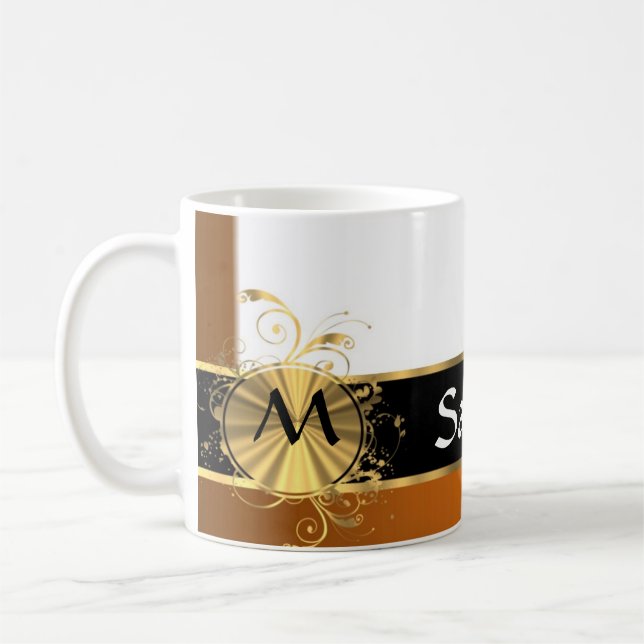 Kupfernes Schwarz- und Goldmonogramm Kaffeetasse (Links)