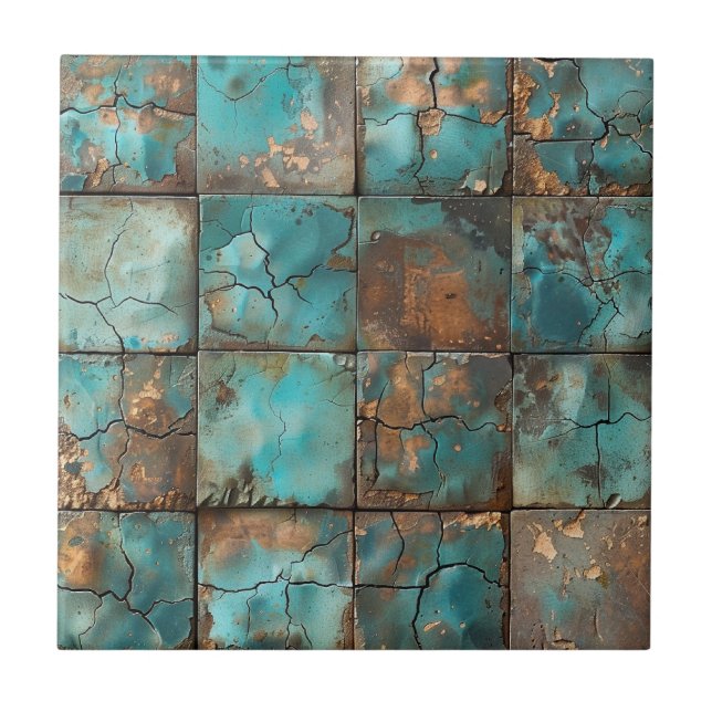 Kupferpatina-Keramikfliese mit distressed-Effekt Fliese (Vorderseite)