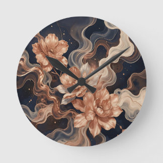 Kupferpfirsichblüten Mitternachtsfluidum Abstract Runde Wanduhr