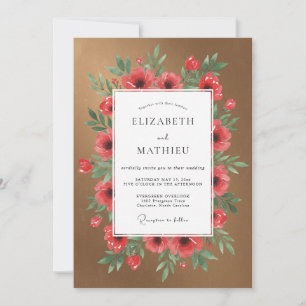 Kupferrote Mohn-Hochzeit Einladung