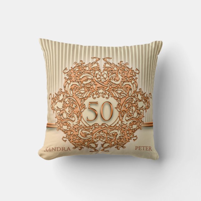 Kupferschmuck und beige Streifen Kissen (Vorderseite)